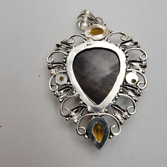 Sterling Silver Bronzite and Citrine Pendant Necklace - 20" Chain - Picture 5 of 7